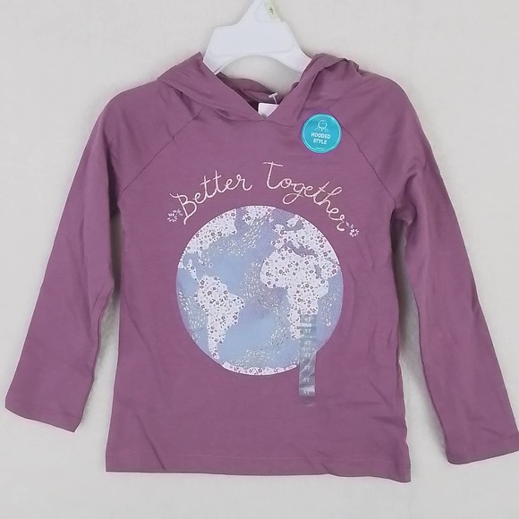 Carter's Long Sleeve Cotton T-Shirt Hoodie Size 4 Mauve, Better Together Graphic - Picture 1 of 11